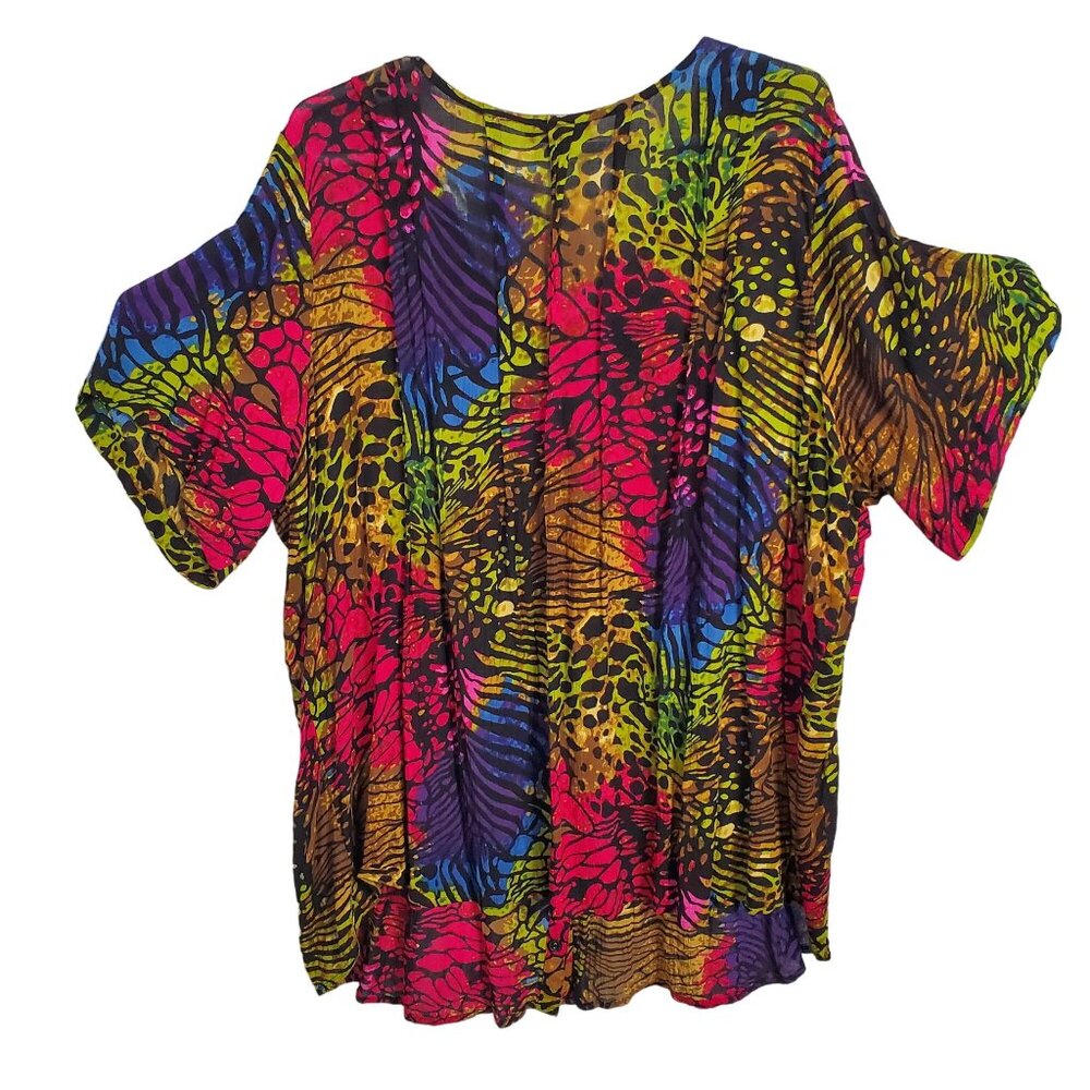 Roamans Sz 36W Tunic Blouse Button Front Flowy Lightweight Rainbow Animal Print - Picture 3 of 12